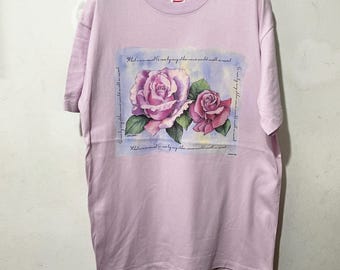 Vintage 90s Rose Nature T-Shirt Size L