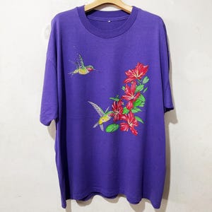 Vintage 90s Hummingbird Shirt Size XL Vintage Bird Shirt, Floral Print Tee, Vintage Nature Shirt