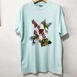 Vintage 80s Hummingbird Shirt Size M Vintage Bird Shirt, Floral Print Tee, Vintage Nature Shirt
