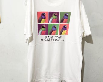 Vintage jaren 90 Save the Rainforest Bird-T-shirt, maat L