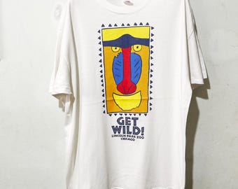Camiseta vintage de los años 90 con la selva tropical del zoológico Lincoln Park, talla XL