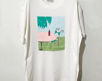 Vintage 90s Watercolor Drink Garden T-Shirt Size L