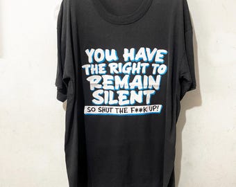 Vintage 90s Remain Silent Sarcastic Funny Quote Black T-Shirt Size XL