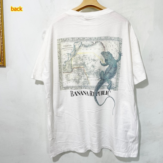 Banana Republic, Vintage 90s Banana Republic Iguana Lizard Antique Map Pocket T-Shirt Size XL