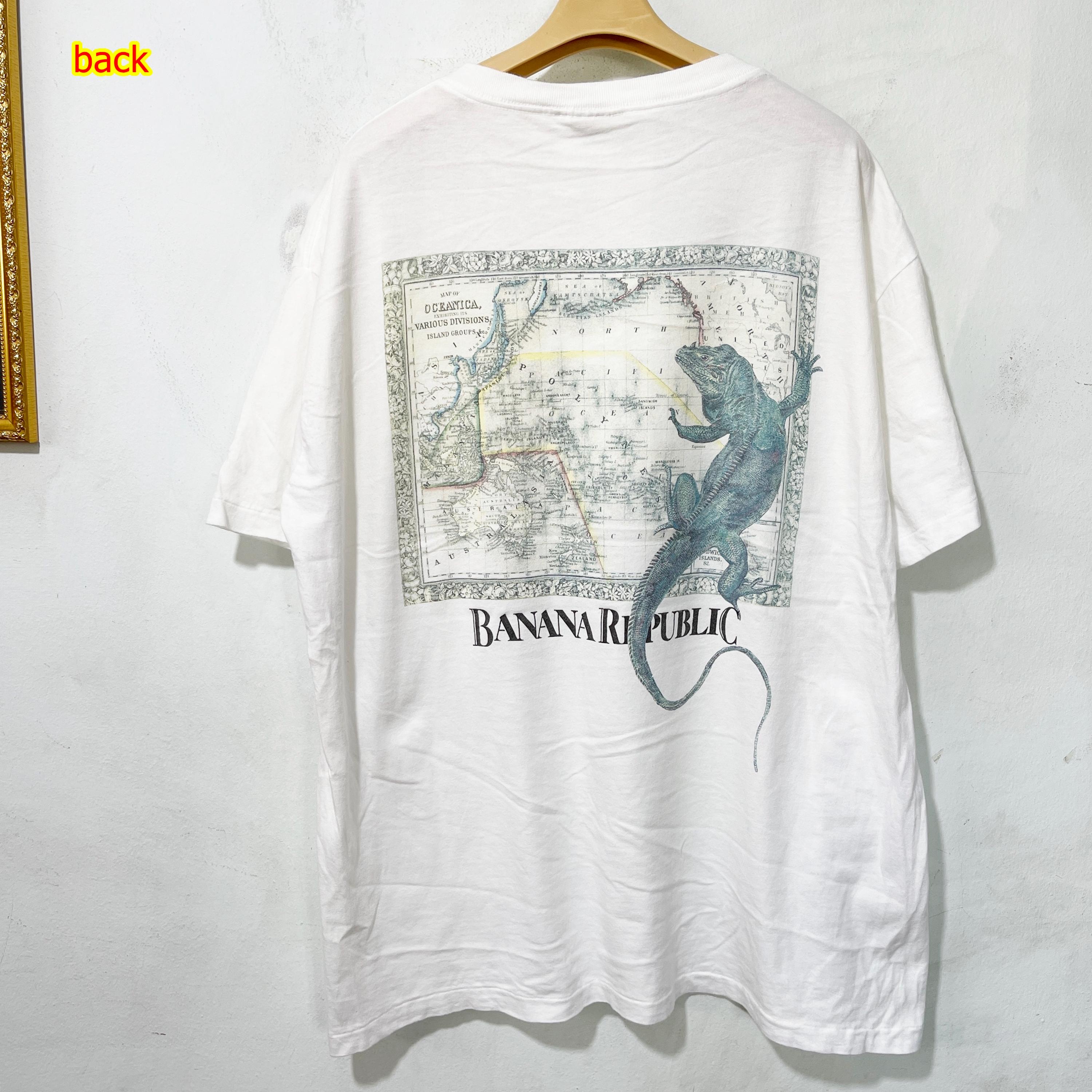 Banana Republic, Vintage 90s Banana Republic Iguana Lizard Antique Map Pocket T-Shirt Size XL