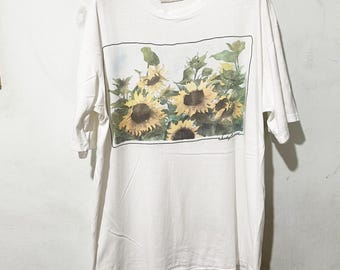 Camiseta vintage de Judy Gibson con girasoles de los años 90, talla XL