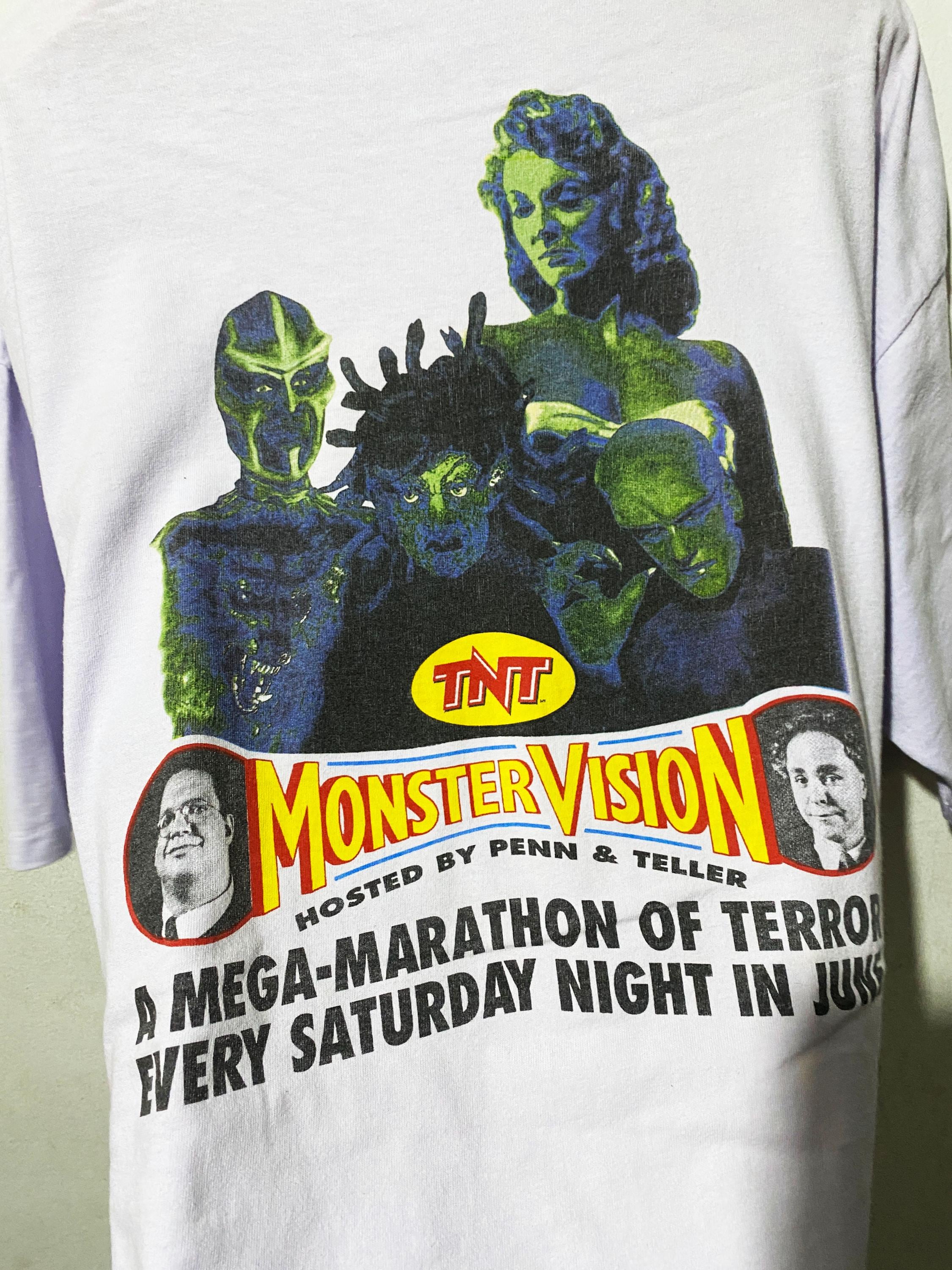 Vintage 90s Monstervision T-shirt TNT Penn & Teller TV Graphic Tee