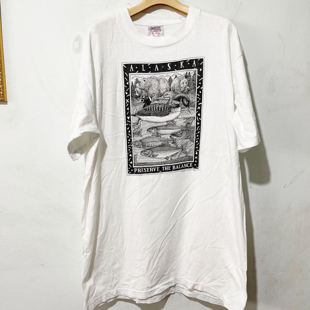 Vintage 80s Preserve the Balance Ray Troll Alaska T-shirt Size XL