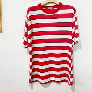 Vintage 90s Striped T-Shirt Retro Stripe Pattern Tee Size L