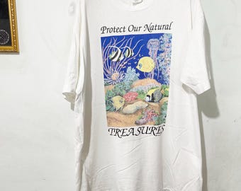 ヴィンテージ 90 年代 魚 ファミリー アート 動物 愛 オーシャン T