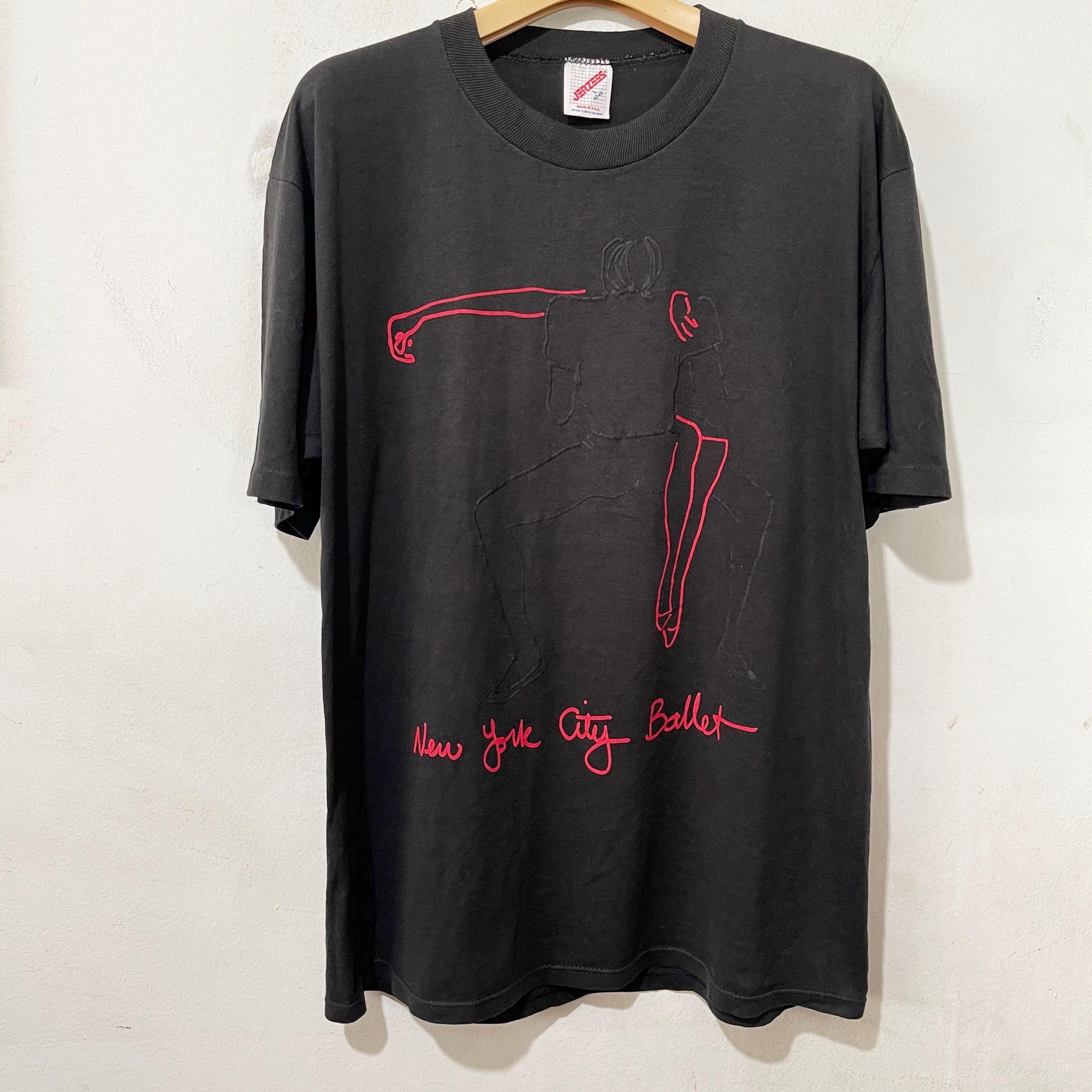 Vintage 80s New York City Ballet T-shirt Red Line Art Dancer