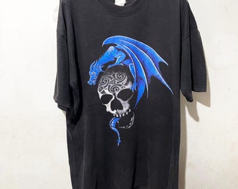 Vintage 1990s Skull and Spider Web All Over Print Single Stitch T