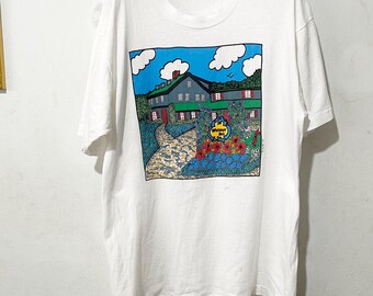 Vintage 1990s House Porch With Flowers Graphic T-shirt