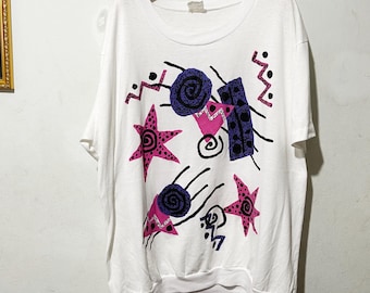 Camiseta vintage abstracta geométrica de los años 90, talla XXL