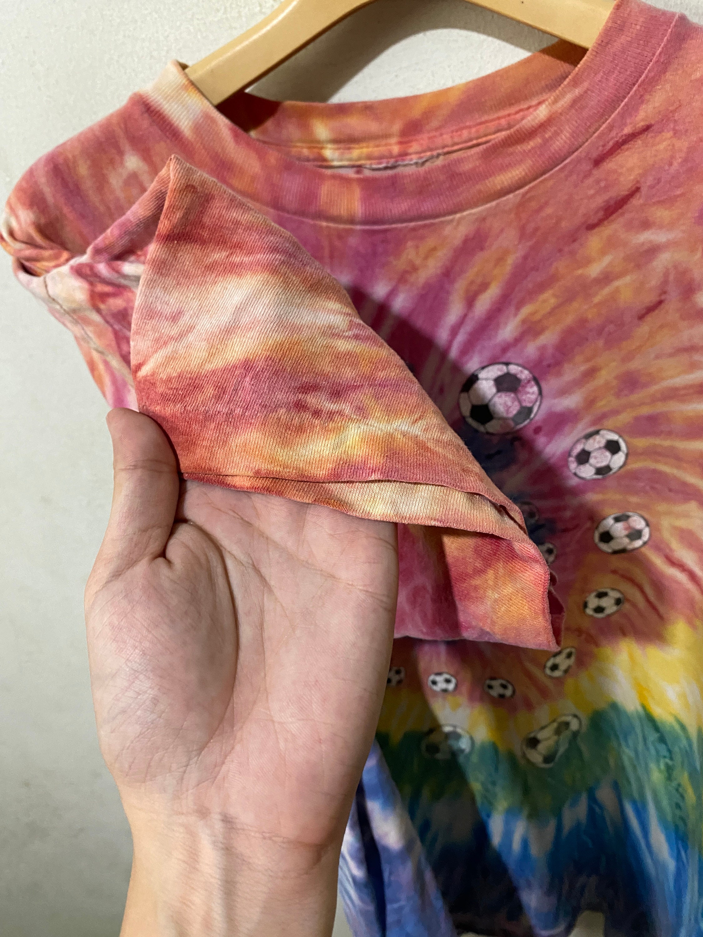 Buy Vintage 90s Spiral Psychedelic Football Soccer T-shirt Size L