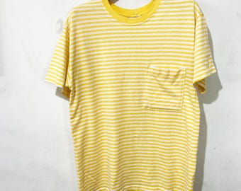 Camiseta vintage de rayas de los años 90 con bolsillo, talla S