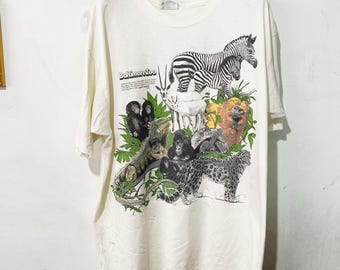 Camiseta vintage de animales del zoológico de los años 90, talla XL