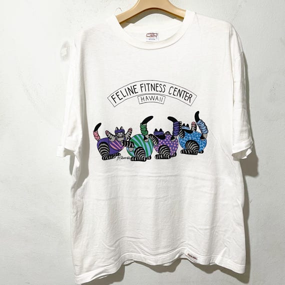 【希少!!】90s Stephane Kelian プロモTシャツ L 写真 Vintage 90s Crazy Shirts Hawaii Feline Fitness Center T-shirt Size