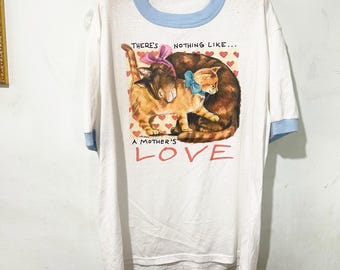 Vintage 90s Cat Ringer Tee XL