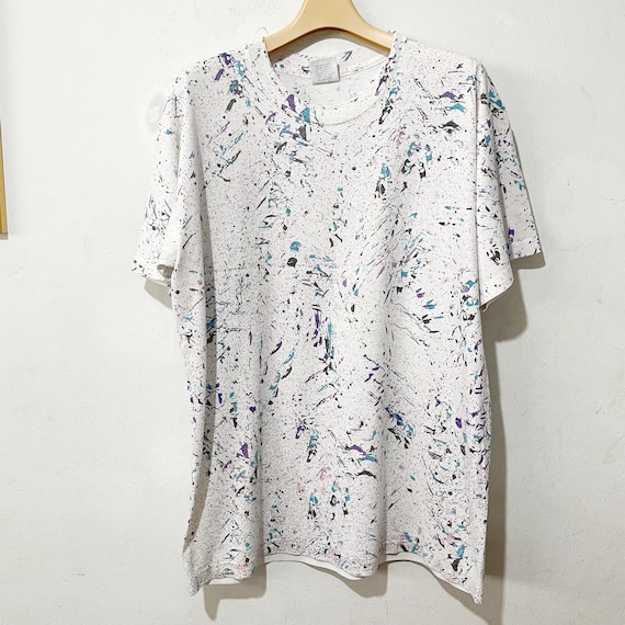 Vintage 90s Paint Splatter T-shirt Size L - Etsy