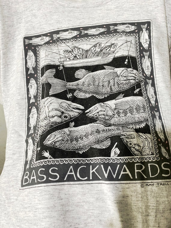 Vintage 1988 Ray Troll T-shirt: “bass Ackwards” Fish Fishing