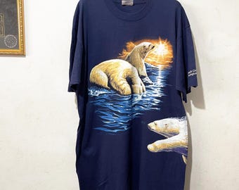 Vintage 90s Polar Bear Wildlife T-Shirt Size L