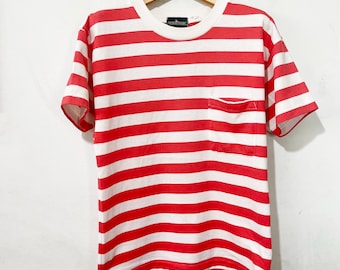 Camiseta vintage de rayas de los años 90 con bolsillo, talla S