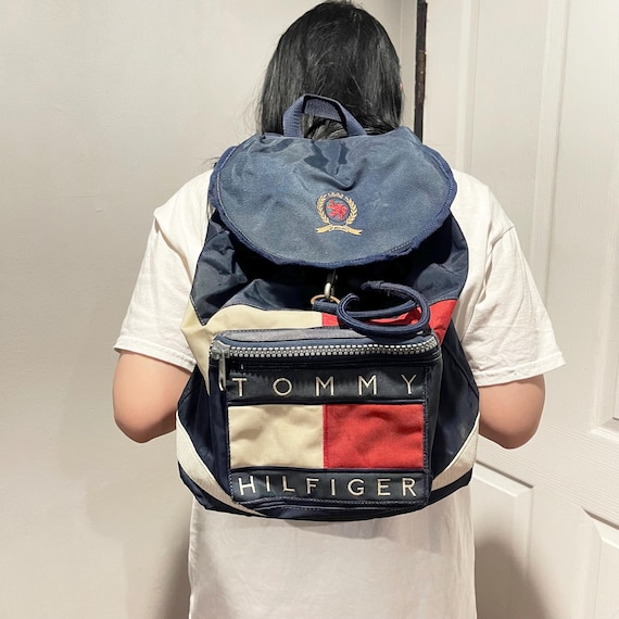Vintage 90s Tommy Hilfiger Backpack Big Flag Logo Bag Navy  display picture 3