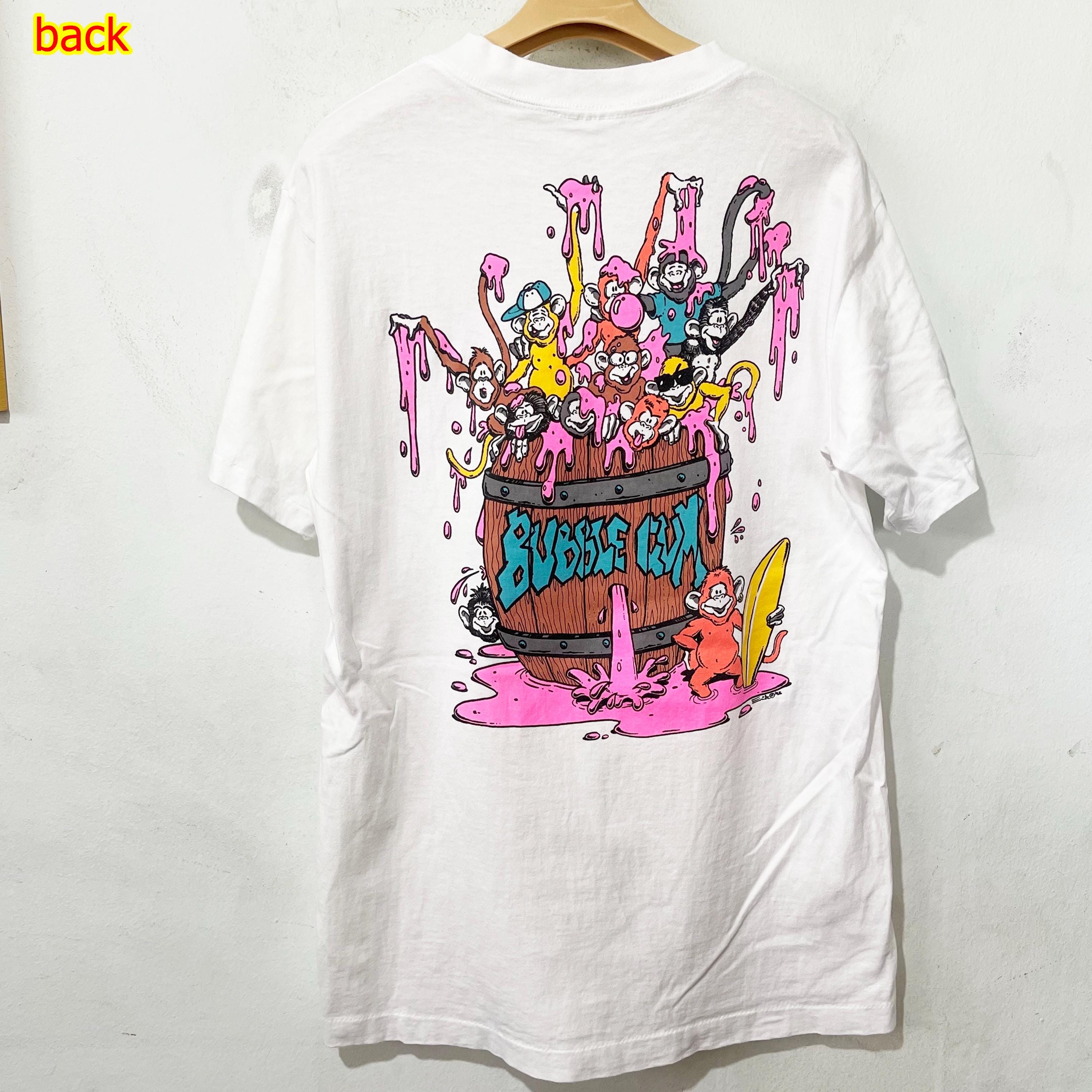 Vintage 90s Bubble Gum Surf Wax T-shirt Cartoon Monkey Surfing
