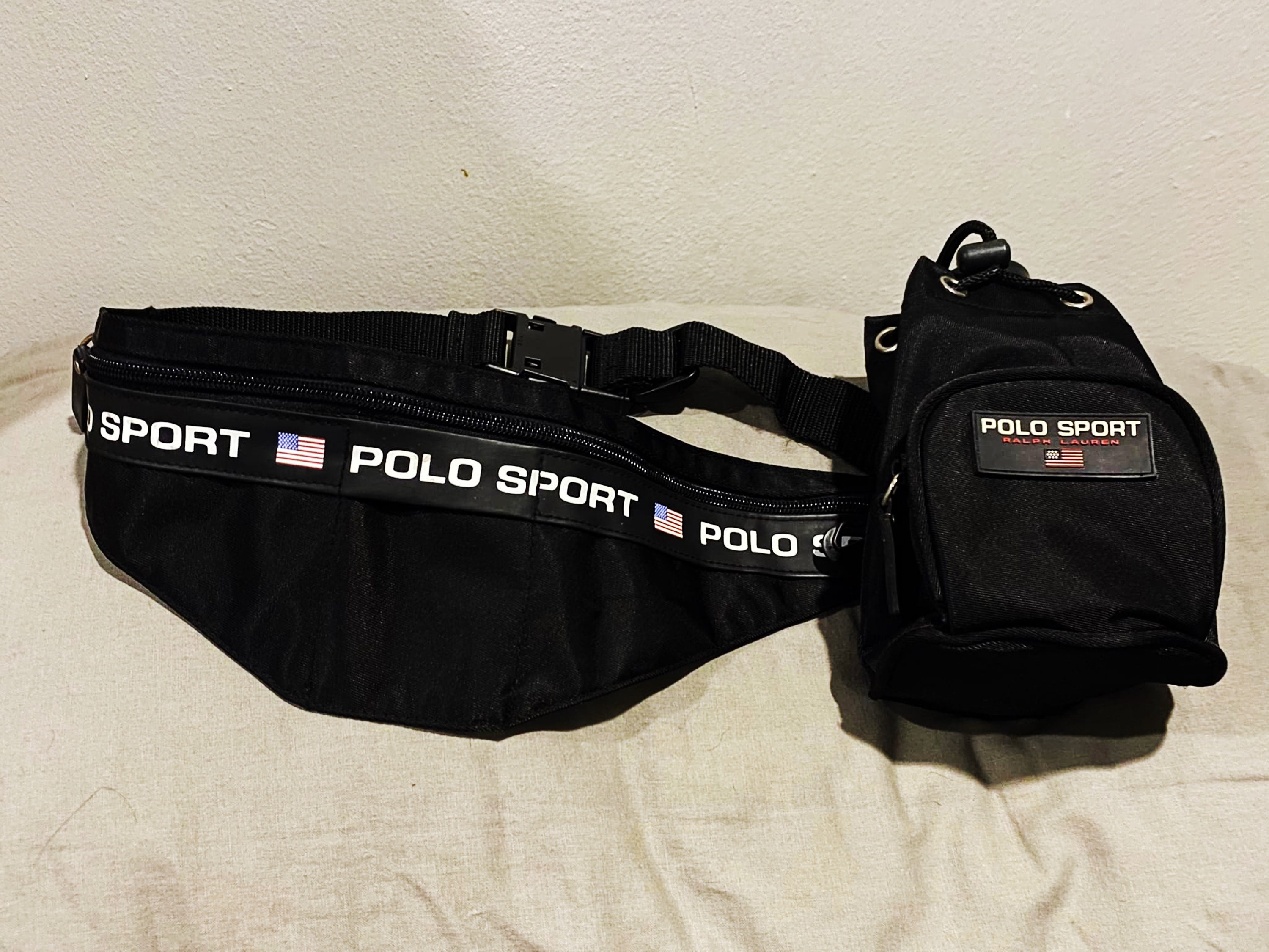 POLO SPORT Ralph Lauren ボディバッグ 90s USAロゴ Vintage 90s Polo Sport Ralph Lauren Waist Bag Logo Belt Bag Black