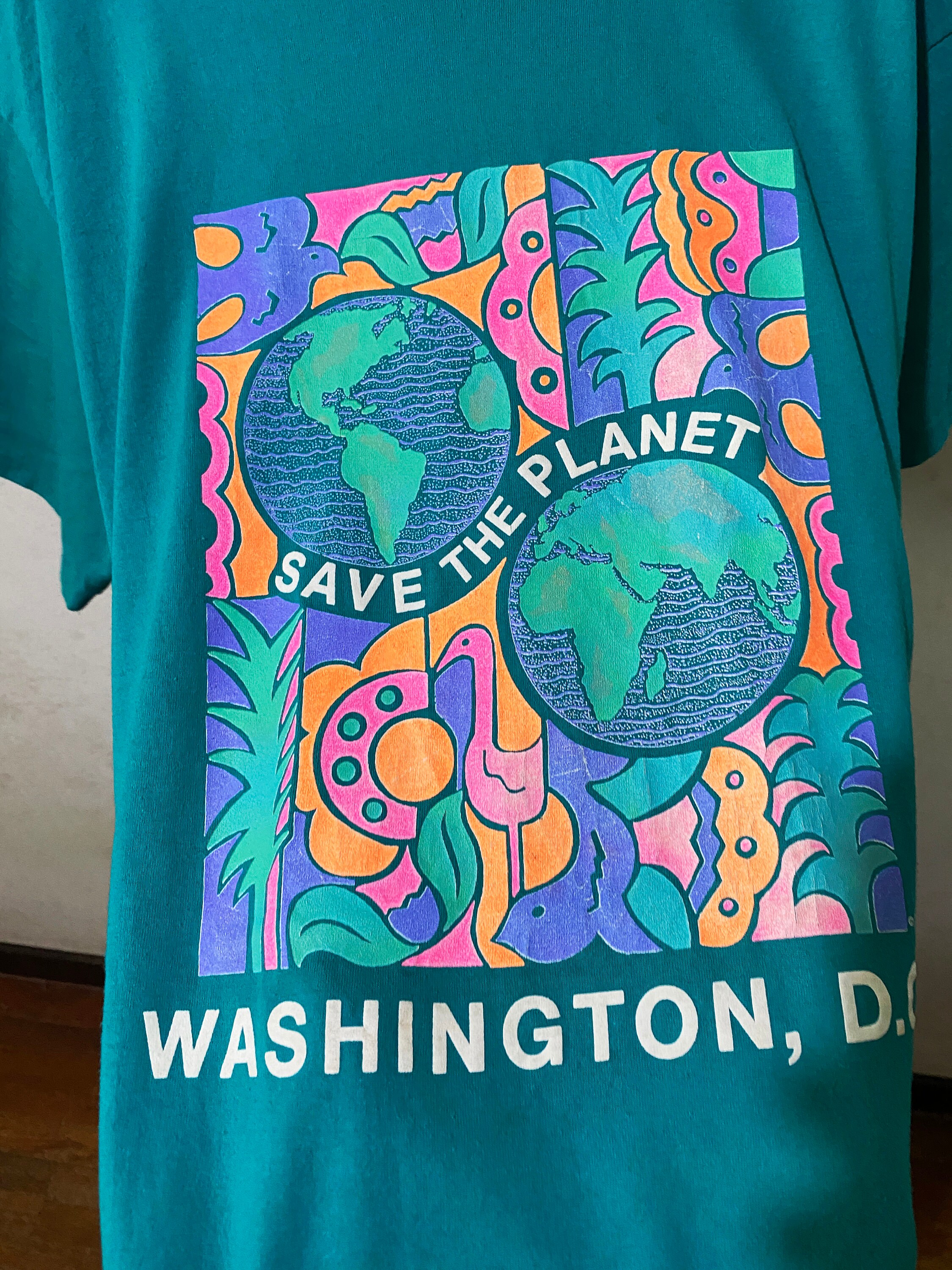 Vintage 90s Save the Planet Earth T-shirt Size L - Etsy