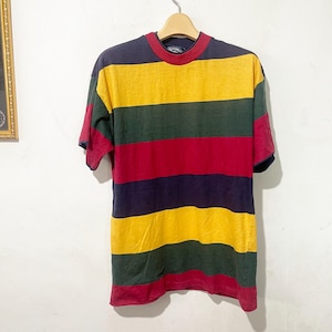 Vintage 80s Striped T-Shirt Classic Retro Stripe Graphic Tee Size M