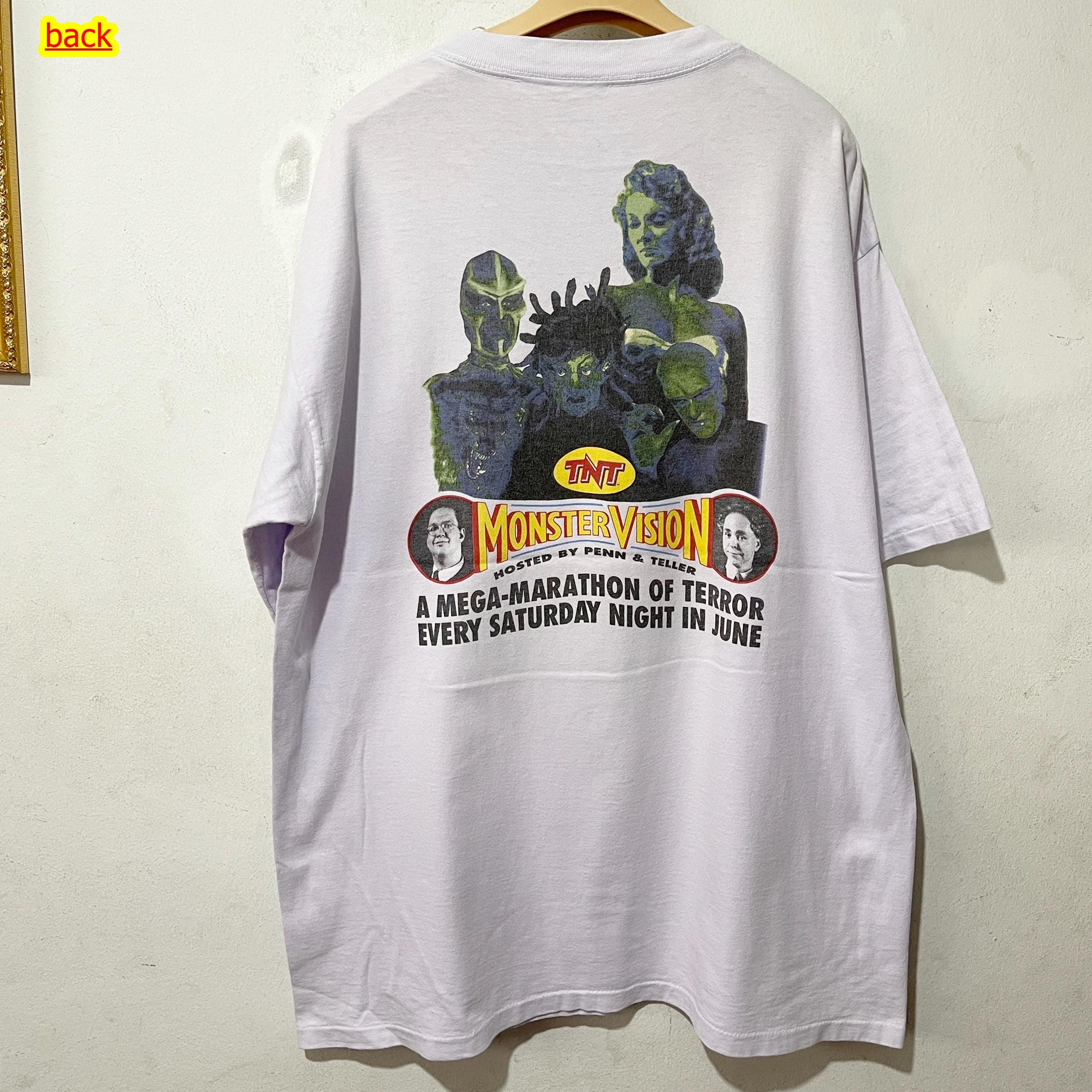 Vintage 90s Monstervision T-shirt TNT Penn & Teller TV Graphic Tee