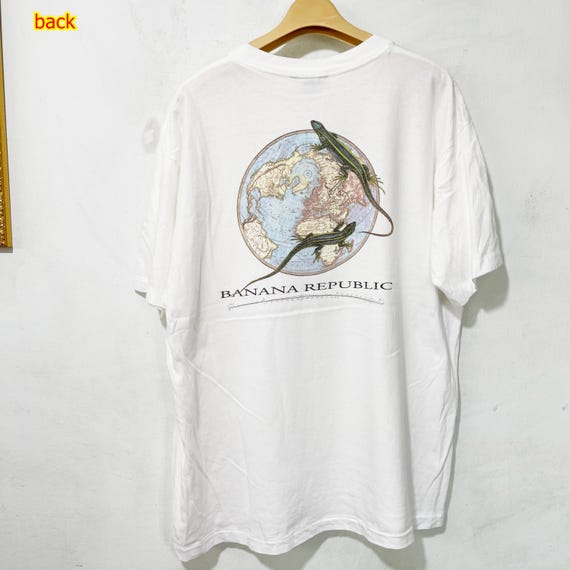 Banana Republic, Vintage 90s Banana Republic Lizard Globe World Map Pocket T-Shirt Size M-L