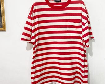 Vintage 90s Striped Pocket T-Shirt Size XL