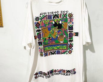 Vintage 90s Save the Rainforest T-shirt Environmental Nature