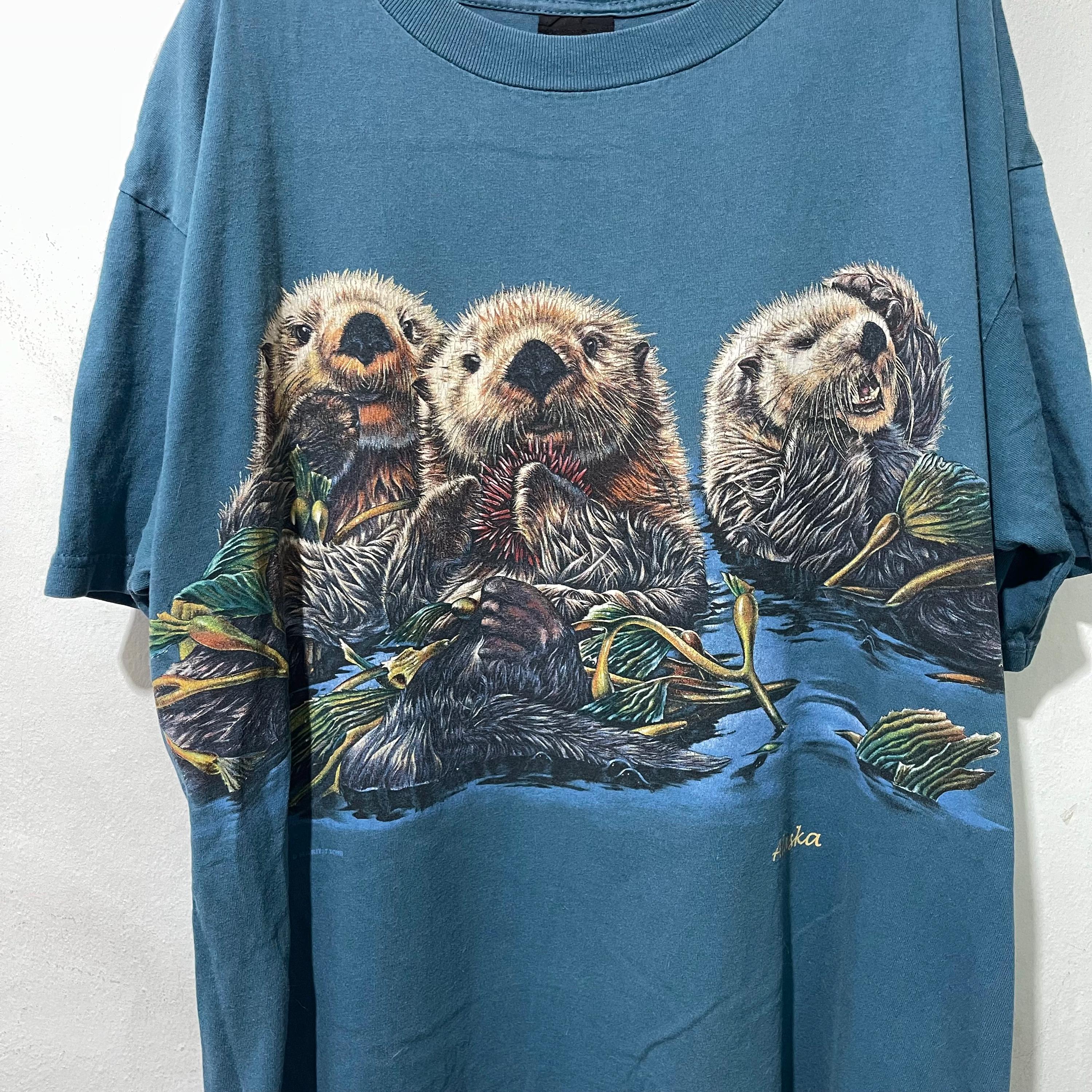 Vintage 90s Habitat Otters Wraparound T-shirt Wildlife Nature