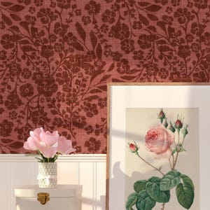 Burgundy Floral Peel and Stick Wallpaper: Dark Cottagecore Accent Wall