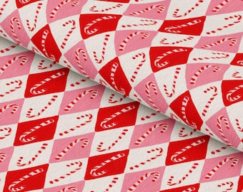 Christmas Fabric by Yard Retro Mid Century Candy Cane for Quilting Sewing Crafts in Festive Red and Vintage Pink Precut Cotton Swatch