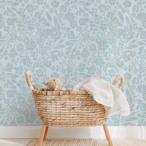 Blue Floral Peel and Stick Wallpaper: Nursery, Bedroom Decor