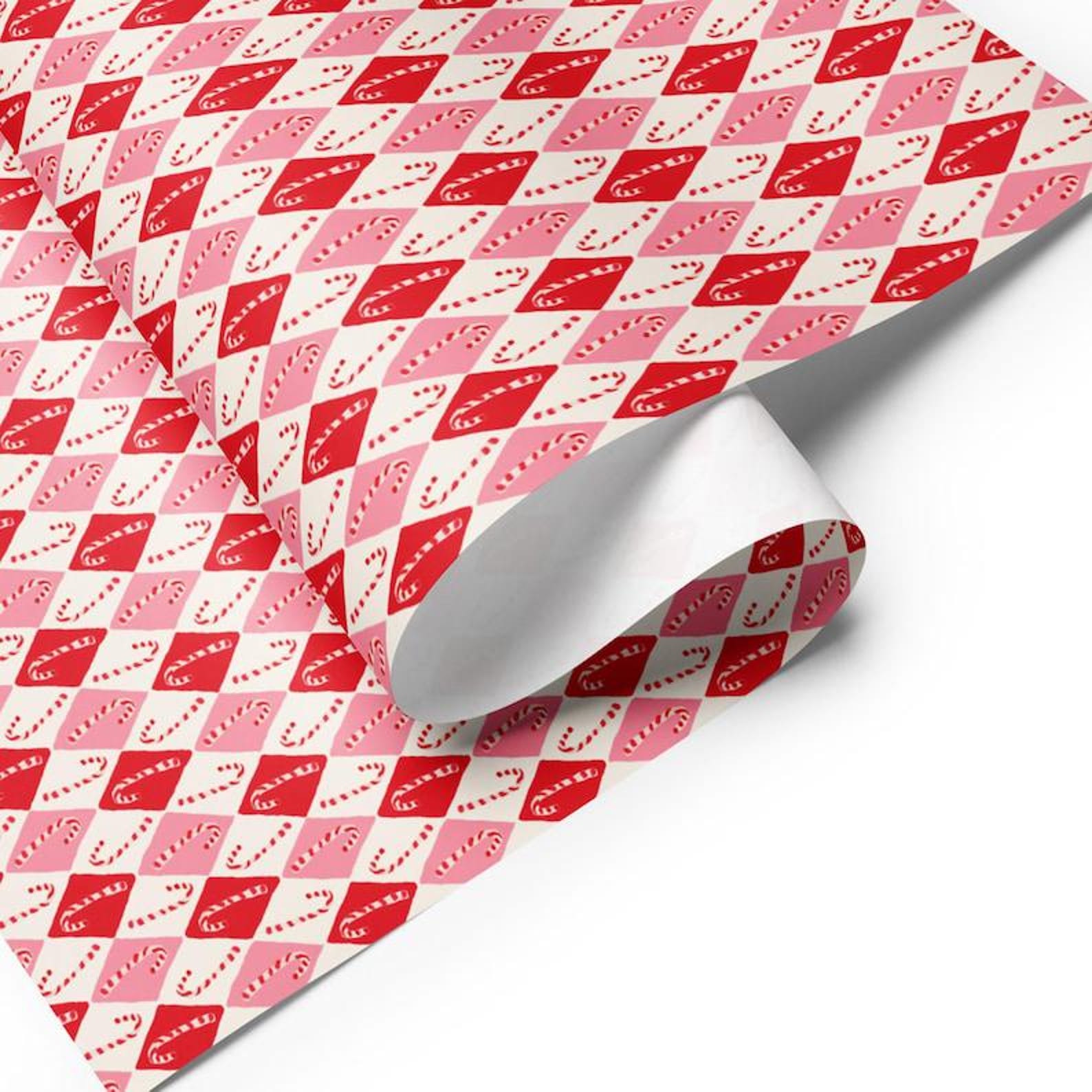 Retro Candy Cane Gift Wrap – Red & Pink Christmas Wrapping Paper Sheets ...