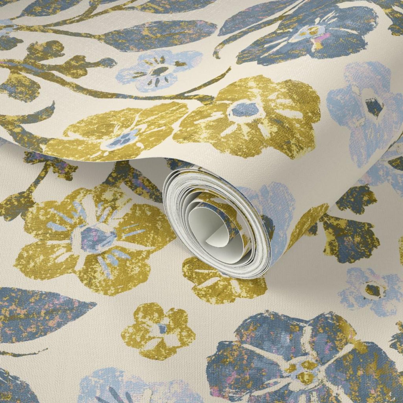 Victorian Floral Wallpaper, Blue & Gold Botanical Peel and Stick ...
