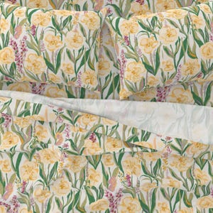 Yellow Floral Sheet Set, Wildflower Cotton Sateen Bedding, Cottagecore Botanical Sheets, Queen King Full Twin XL, Made in USA