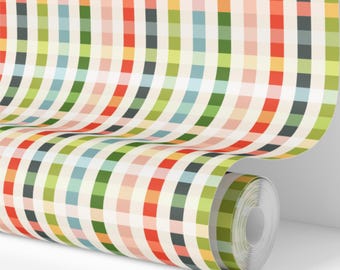 Peel and Stick Boys Wallpaper | Colorful Wallpaper | Kids Nursery Wallpaper |  Gingham Checked Teens Wallpaper | Renter Friendly | Boy Room