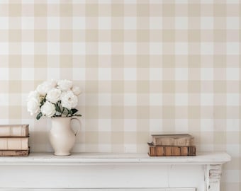 gingham wallpaper | farmhouse wallpaper | renter friendly | french country | neutral wallpaper | boys nursery | removable wallpaper stripes