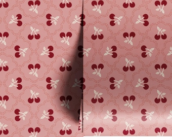 Pink Removable Wallpaper | Cherries Aesthetic | Cherry Pink | Cherry Cottagecore | Girls Room Accent Wall | Coquette Cherry Aesthetic
