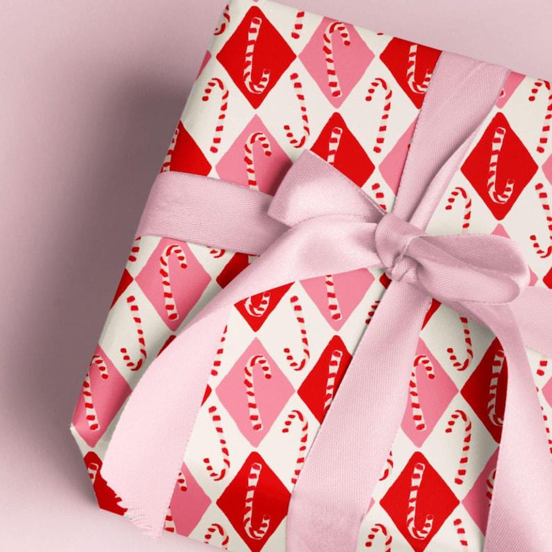 Retro Candy Cane Gift Wrap – Red & Pink Christmas Wrapping Paper Sheets ...