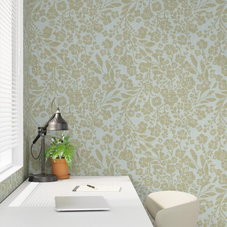 cottage wallpaper peel and stick | flowered wallpaper | floral cottage wallpaper | accent wall paper | botanical wallpaper | renter friendly Bild 14