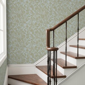 cottage wallpaper peel and stick | flowered wallpaper | floral cottage wallpaper | accent wall paper | botanical wallpaper | renter friendly Bild 6