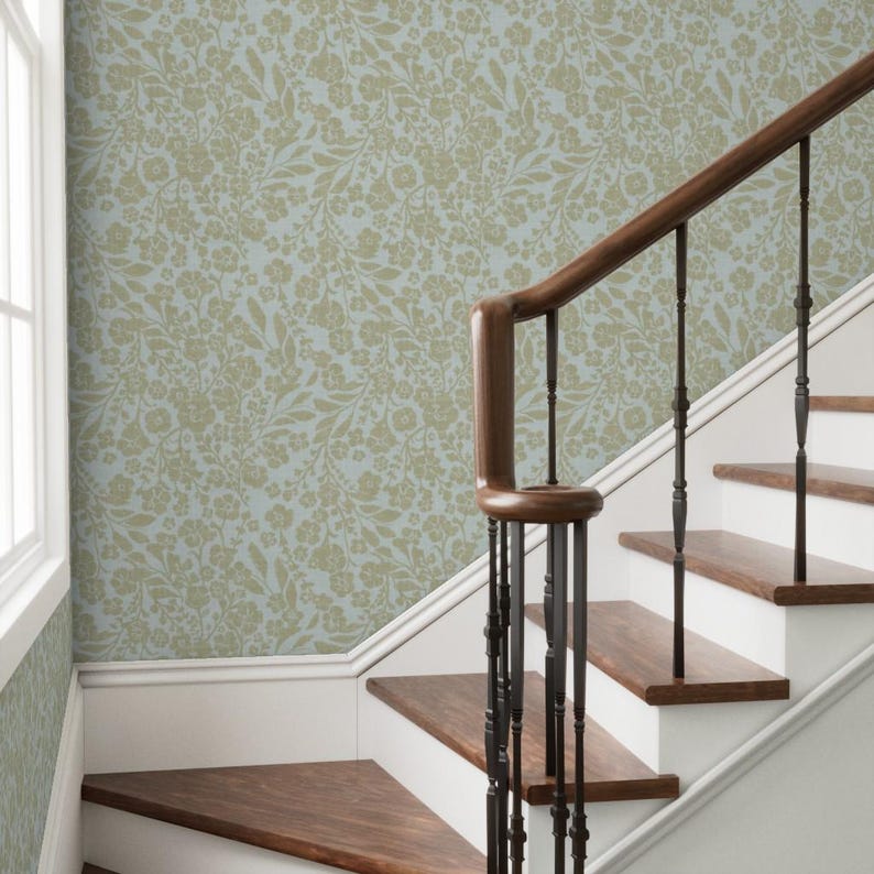 cottage wallpaper peel and stick | flowered wallpaper | floral cottage wallpaper | accent wall paper | botanical wallpaper | renter friendly Bild 6